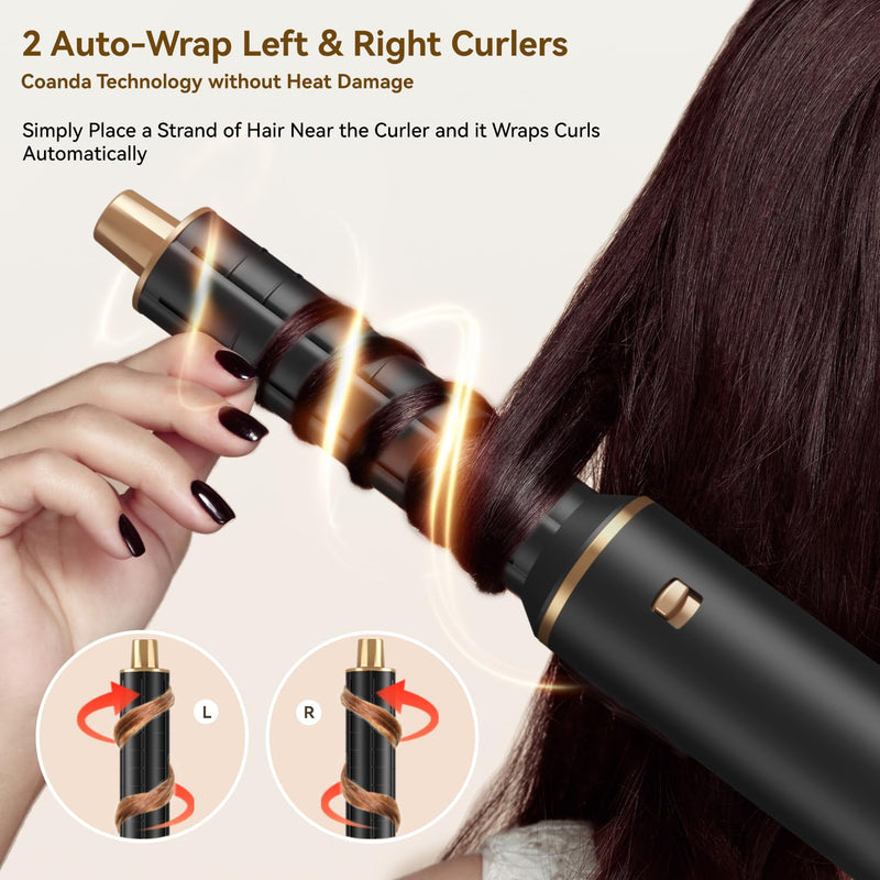 JINYAWA 5 in 1 Hair Styler, Magic Styler Without Heat Damage, Hair Dryer Brush, Negative Ion Air Styler, Detachable Hair Styling Appliances, Hot Air Brush, Hair Wrap Curler, Blow Dry Hair Brush