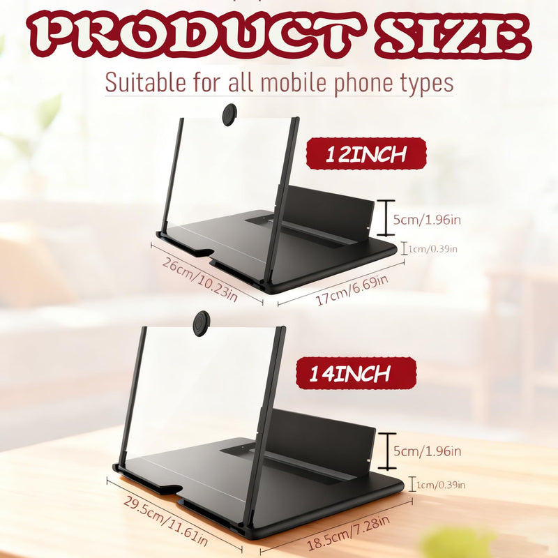12 Inch Screen Magnifier for Cell Phone,3D HD Foldable Amplifier Phone for Movies, Videos, and Gaming,Foldable Cell Phone Stand with Screen Amplifier,Supports All Smartphones Black (12-inch)
