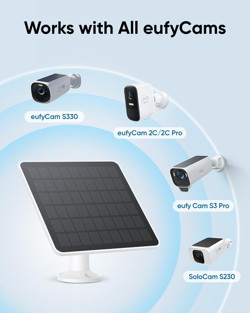 eufy Solar Panel (3W) Compatible with eufyCam, Continuous Power Supply, IP65 Weatherproof for Outdoor Surveillance and Camera Charging