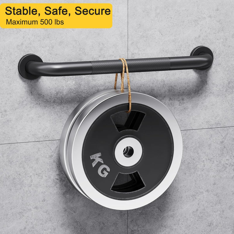 FANHAO 2 Pack Shower Grab Bar, 16 Inch Stainless Steel Bathroom Grab Bar with Anti-Slip Knurled Grip, Shower Handle Bath Handle, Safety Bars for Shower Chair Bench, Senior, Elderly, Handicap Black