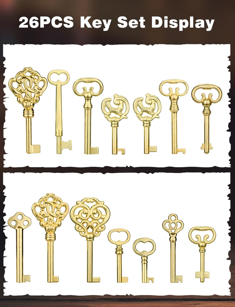 Mellbree Skeleton Key Set, 26-Key Universal Replacement Skeleton Keys Kit for Antique Dresser, Chinese Cabinet, Antique Furniture and Old Style Cabinets or Doors, Collectible Gift 0.6-2.6 inches