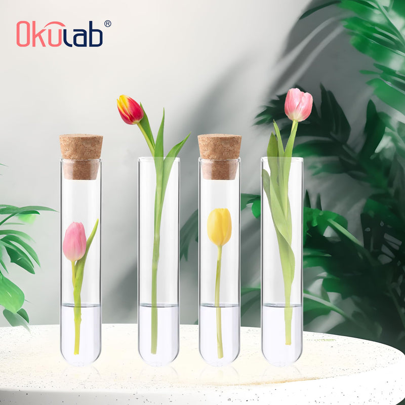 Glass Test Tubes Bulk 50pcs,16ml 20x100mm Test Tube with Cap and Brush, Glass Test Tube for Scientific Plants,TTGS01A50 50pcs of 20x100mm(16ml)