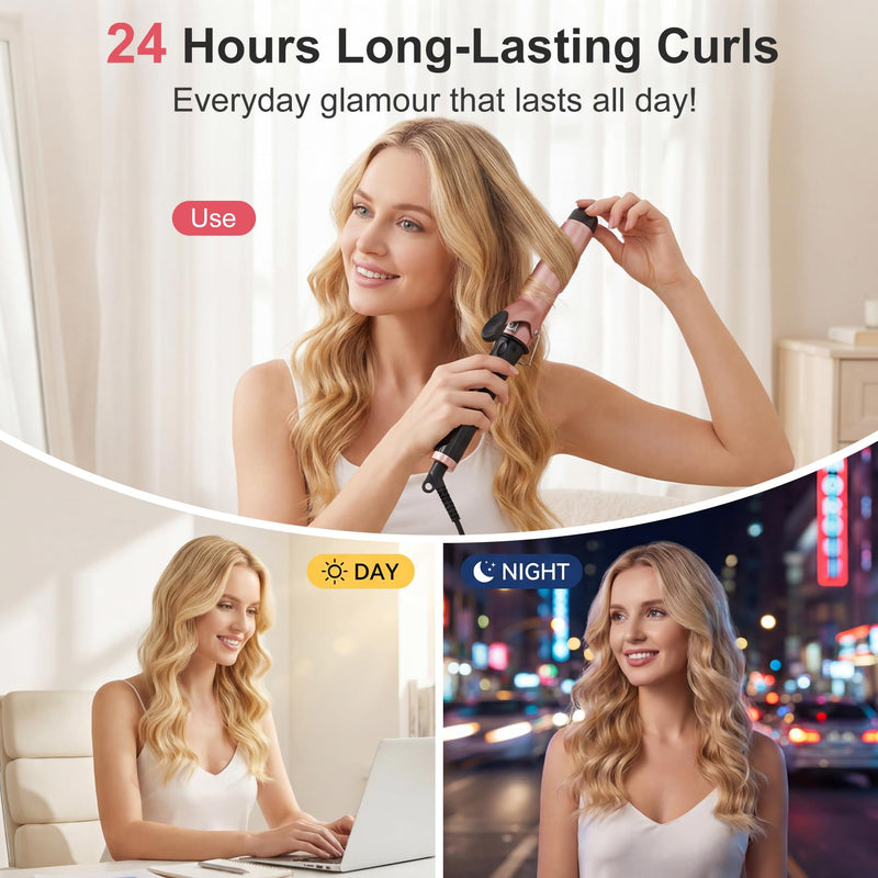 Large Barrel Curling Tongs 38mm, Ceramic Hair Curler with 14 Adjustable Temperature, Big Curling Wand Iron for Soft Waves and Long-Lasting Curls, Dual Voltage