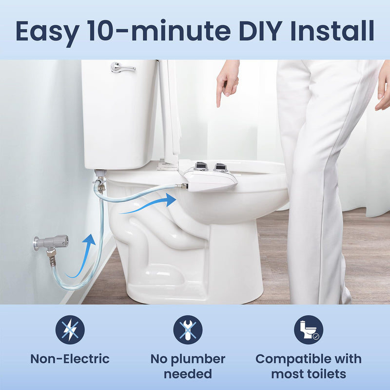 LUXE Bidet NEO 120 Plus - Single Nozzle, Non-Electric Bidet Attachment for Toilet Seat, Patented Slide-In Install, 360° Self-Clean, EZ-Lift to Clean, Rear Wash (Chrome) Chrome