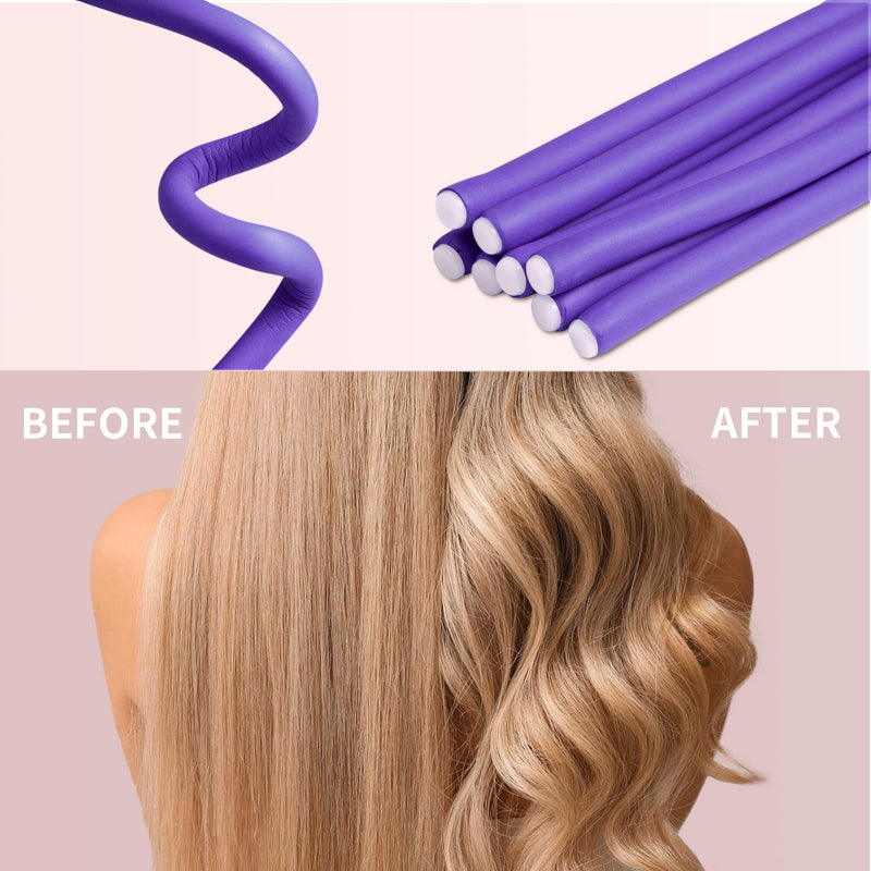20 PCS Flexible Hair Curler, 9.45" Bendy Hair Rollers, Durable Foam Curler Roller, Heatless Curlers for Long, Short Hair, DIY Sleeping Styling Hairdressing, Hair Salon (Pink&Purple) Pink&Purple