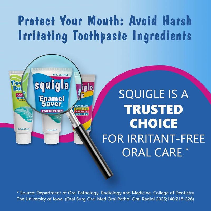 Squigle Enamel Saver Toothpaste (Canker Sore Prevention & Treatment) Prevents Cavities, Perioral Dermatitis, Bad Breath, Chapped Lips - 4 Pack