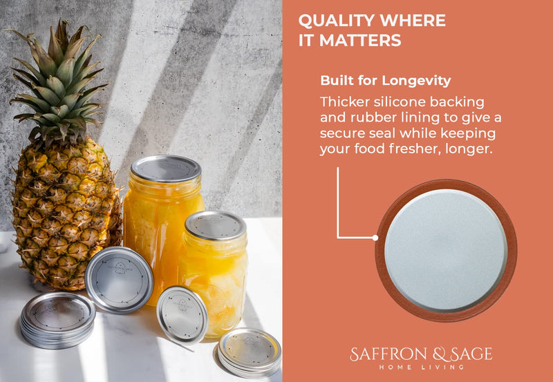 Saffron & Sage Canning Lids Regular Mouth - 120 Count Quality Universal Lids for Ball, Kerr Mason Jars - Good Sealing Performance for a Tight Seal, Food Grade, Rust Proof, and Thick to Prevent Warping 70mm