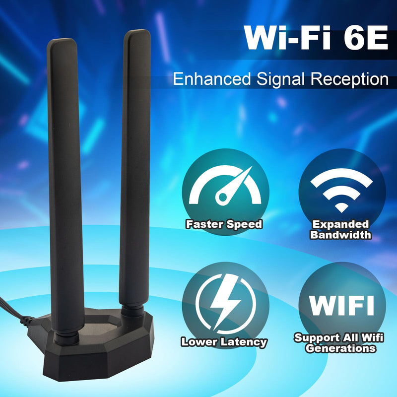 WiFi 6E Antenna Tri-Band 6GHz 5GHz 2.4GHz RP-SMA Gaming WiFi Antenna Magnetic Base with 6.5ft Extension Cable for PC Desktop Computer Motherboard WiFi Bluetooth Card Wireless Router