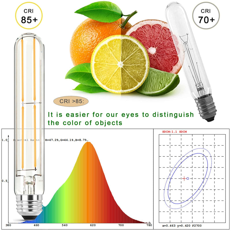 7.3 Inch E26 Led Bulb 6W, Equal 80 Watt 3000K Warm White Edison Bulbs Dimmable, T10 T9 Long Tubular Clear Glass Light Bulb 800LM for Pipe Pendant Chandeliers Wall Sconces - ETL Cert 4Pack 7.3 Inch 6W (4 Count)