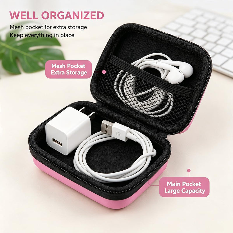 Grumpy Black Cat with Coffee Cup Print Hard Shell Electronics Organizer, Shockproof Carrying Case for Cables, Earphones, Chargers, Ideal Gift for Travel & Daily Use，4.33 * 3.14 * 1.57 inch/SNB02-026 Pink-026