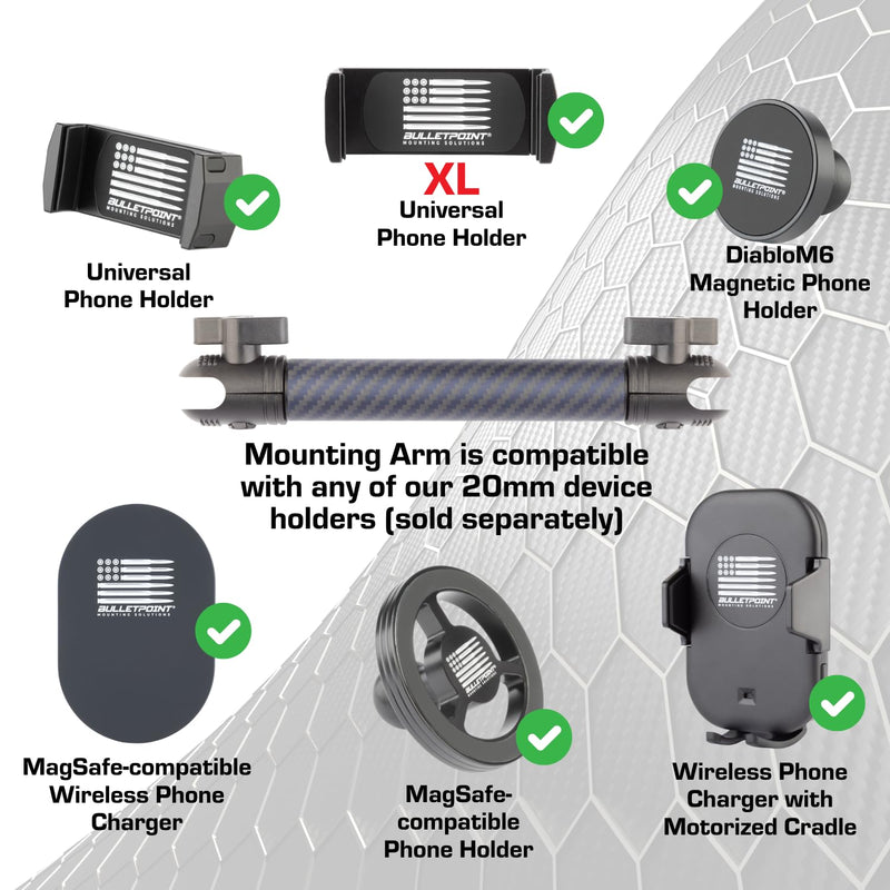 Bulletpoint Mounting Solutions Dash Mount 8.26" Arm Compatible with iPhone and Android Smartphones - Fits 20mm Attachment Ball