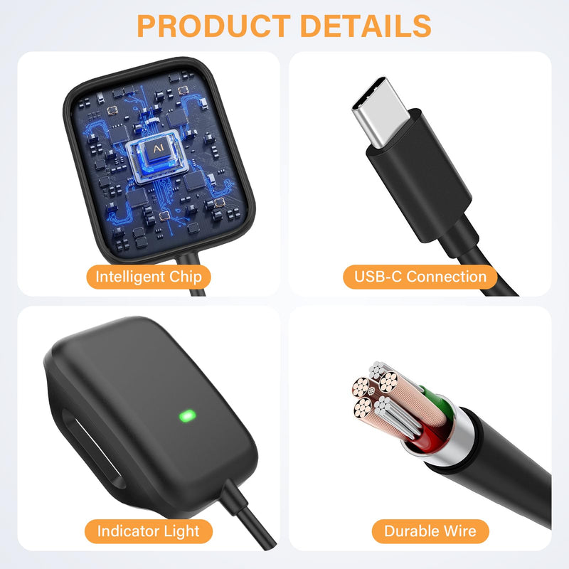 3.3Ft Type-C Charger for Whoop 5.0/MG Basic Smartwatch Charger Black