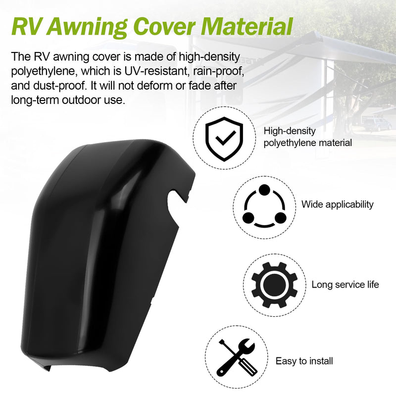 RV Awning Cover for Lippert Components & Solera, Camper Trailer Awning Motor Cap, 643923 Regal End Head Covers Idler Front 9.16 x 4.61 x 3.48 Inches (Black, 1 Pack)