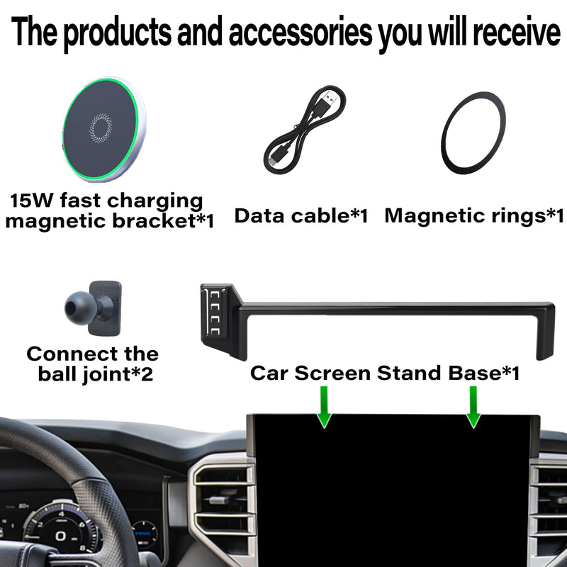 Car Phone Holder for 2022-2026 Toyota Tundra/2023-2026 Sequoia Accessories | Limited/Platinum 14" Screen MagSafe Strong Magnetic 15W Fast Wireless Charger Cell Phone Mount,Not Affect Vent,360° Rotatable