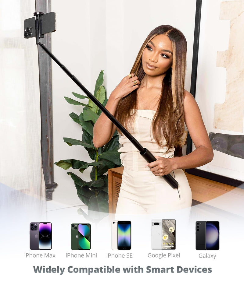 62" Selfie Stick Tripod for iPhone and Android, Portable Travel Phone Tripod with Remote for Video Recording, Extendable Tripod Stand for iPhone 15 Pro Max & Samsung Galaxy S24/S23 Ultra 62 Inch Black