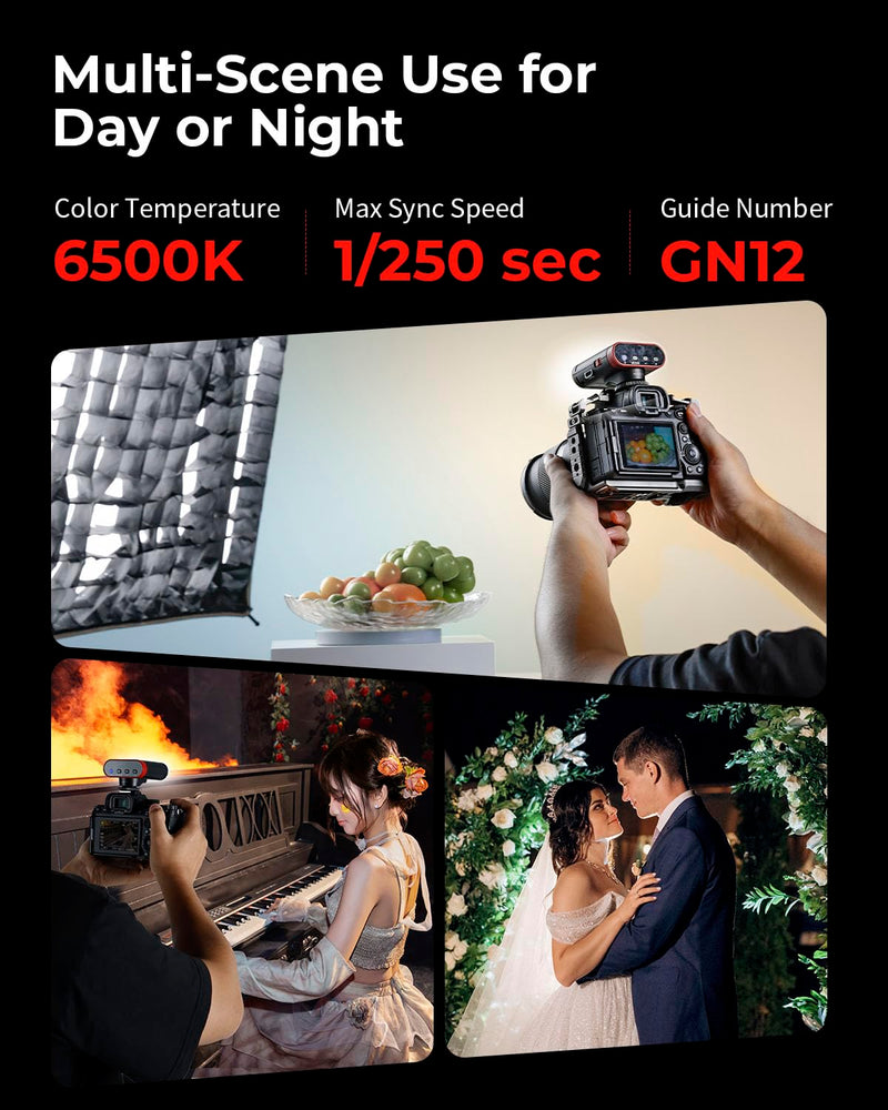 SmallRig RS20 Mini Camera Flash for Canon for Sony for Nikon, GN12 Flash | 2000mAh, OLED Screen, 8 Levels 500 Full-Power Flashes/1.8s Recycle/6500K, A/M Mode 1/1-1/128 - 5374 Red