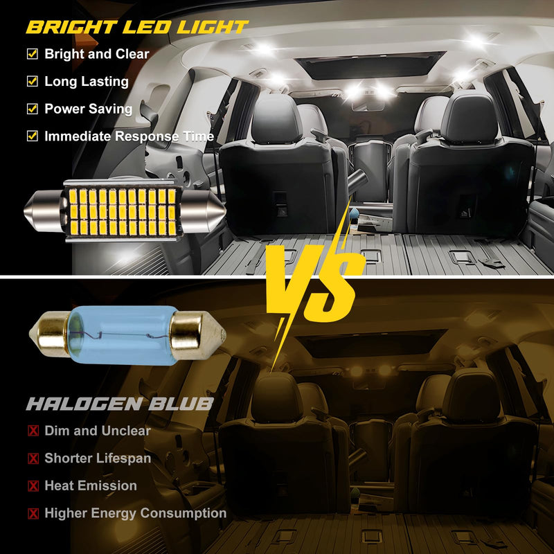 Spurtar 42PCS Interior Car Lights Super Bright White Dome Map Tail Cab Lights Bulb Kit Set T5 T10 28mm 31mm 36mm 41mm BA9S 6612F 194 LED Bulb for Trunk Cargo Door Courtesy License Plate Light 42 42 Pieces LED Light Bulb