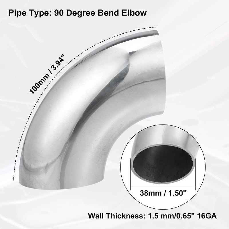 X AUTOHAUX 4pcs OD 1.5 Inch 90 Degree Mandrel Bend Elbow SS304 Stainless Steel Bend Tube Exhaust Elbow Pipe for Car Modified Exhaust System 1.5" Piping Silver Tone 1.5"