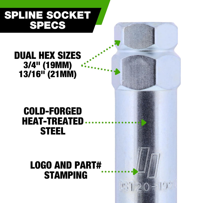 DPAccessories 6-Spline Tool Socket Adapter for Small Spline Lug Nuts (3/4" & 13/16" Hex) - Pack of 1 - DST20-1921Z/001 1 Spline Tool Silver