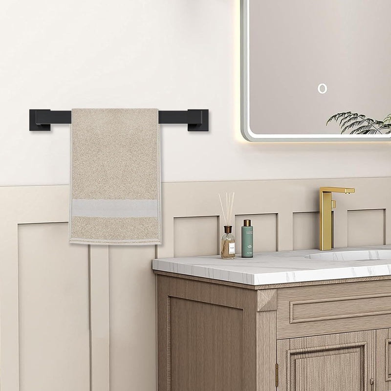 JOPOFI 5 Piece Towel Bar Set - 15.7Inch Bathroom Towel Holder - Matte Black | Stainless Steel Towel Racks for Bathroom Wall Mounted, Bathroom Hardware Accessories Set Matte Black（5 Piece） 15.7 inch
