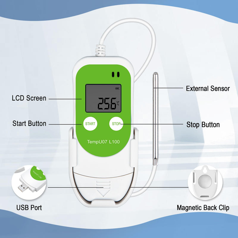 Tzone Low Temperature Data Logger USB Freezer Thermometer Recording with PT100 Sensor, Digital Temp Recorder with Probe for Lab, Refrigerator, Cold Chain Transportation, Warehouse Low Temp Data Logger