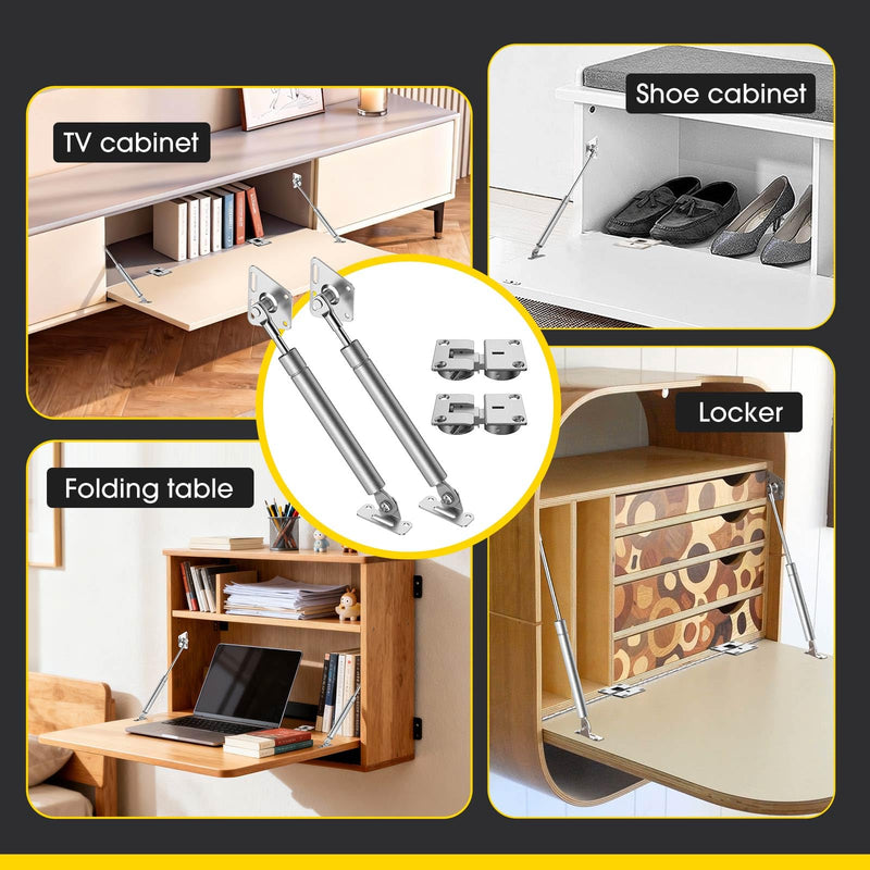 Drop Down Gas Struts,with 90 Degree Page Turning axis,Gas Spring Hinge,for Cabinet and Desk Downward Flap Slowly Down,Only Open Down The Door (2, Silver) 2