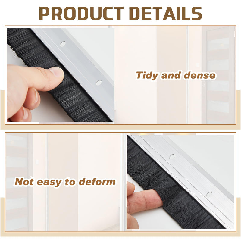 Hushee 4 Pcs 2x36 Inches Brush Door Sweep for Exterior, Aluminum Commercial Door Sweep Bottom All-Season Alloy Brush for Exterior and Interior Sealing Gaps Keeps Out Cold Air, Dust (Silver and Black) 36 Inches Silver