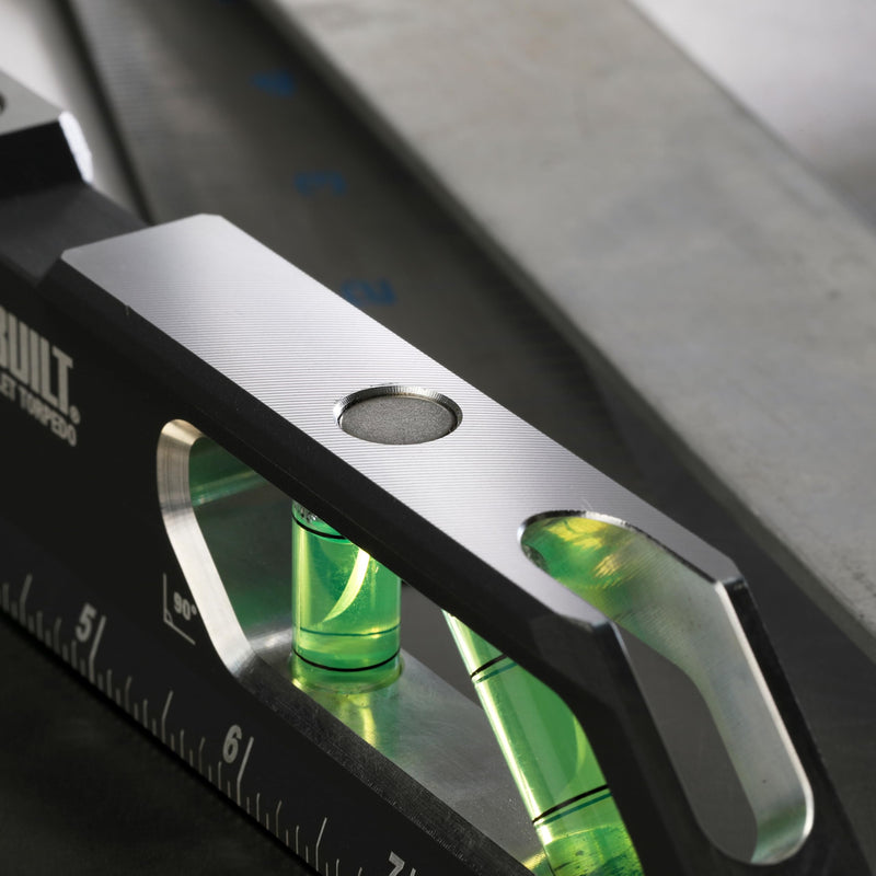 ToughBuilt – 9" Magnetic Billet Torpedo Level, Precision Machined Aluminum Level with Rare Earth Magnets, V-Groove Base, Laser-Etched Markings, Shockproof End Caps Professional Accuracy (TB-H2-L-9T-M)