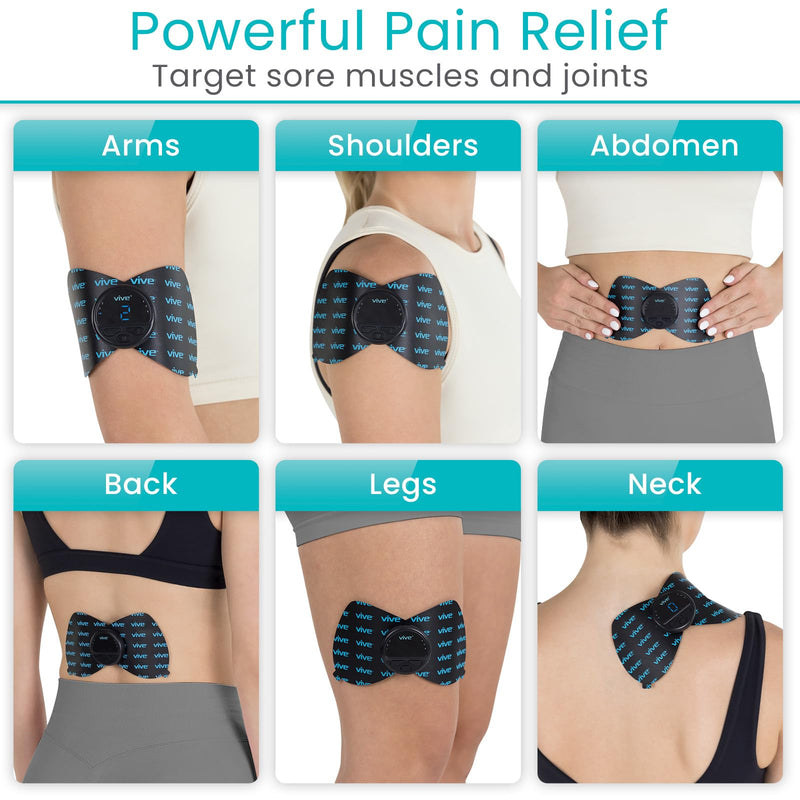 Vive 6 Mode Wireless Tens Unit - Muscle Stimulator for Pain Relief Therapy and Muscle Recovery - Portable, Cordless TENS & EMS Machine with 2 Electrode Pads, LED Display & Adjustable Intensities