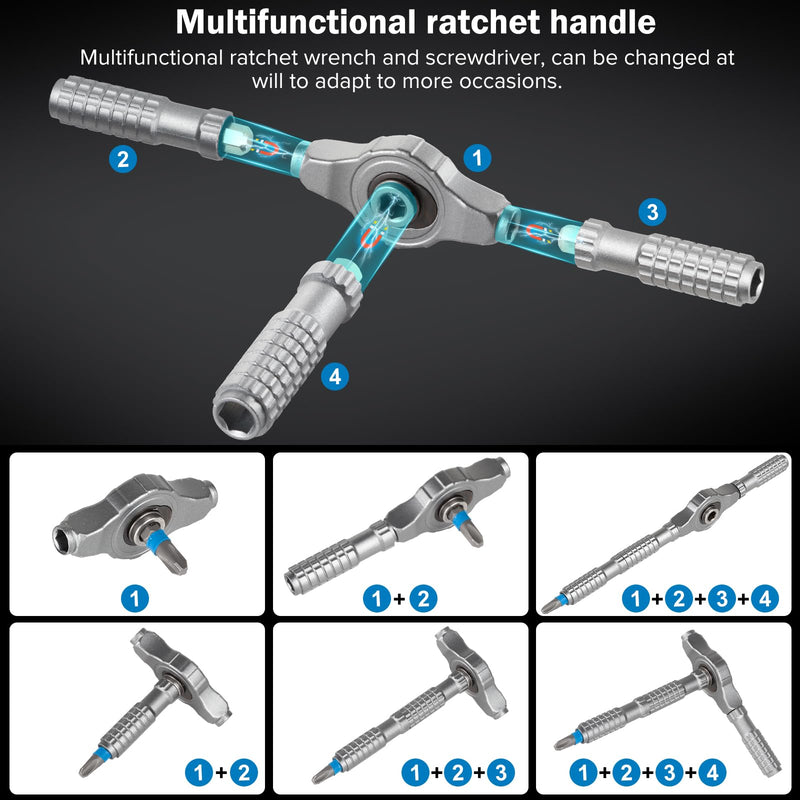 66 in 1 Magnetic Screwdriver, Ratchet Screwdriver Set, S2 Steel Bits with Ratchet T Handle Multi-Bit Tool Set for Furniture Assembly, Appliance Repair 66 in 1
