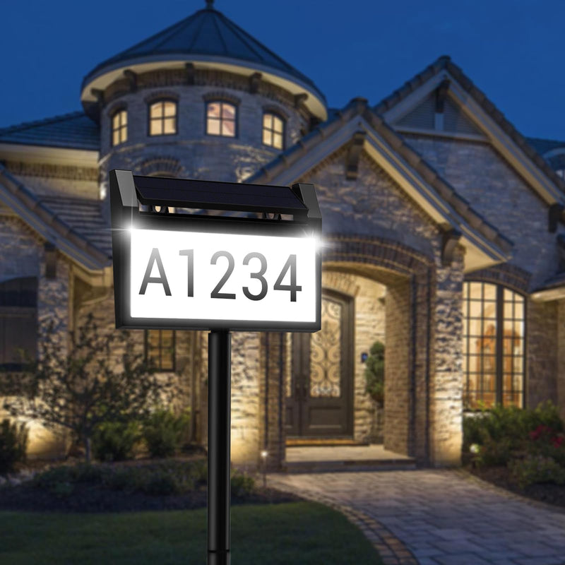 Solar House Number Sign, deerdance LED Illuminated Outdoor Address Plaque with Smart Control, 3-Color in 1 Waterproof Solar Powered House Number Light with Stakes for Outside Home, Yard, Street, House address sign-1 1 PC