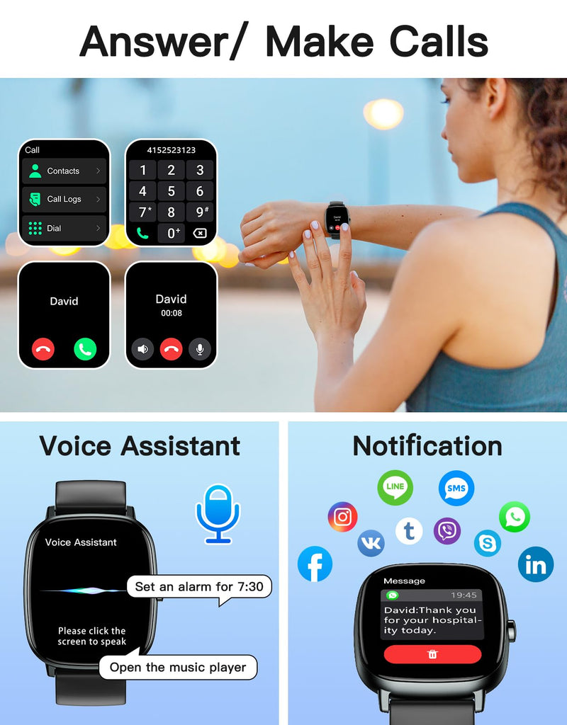 HUAKUA Smart Watch for Men Women with GPS Built-in Answer/Make Call Black | 1.95" HD, for iPhone/Android Phones, Fitness Tracker Heart Rate/Sleep Monitor, Step/Calories Counter 100+ Sport, Waterproof