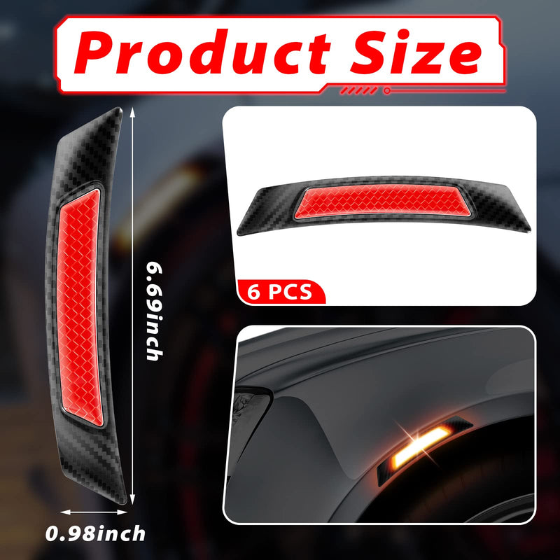6 Pieces Car Reflective Trim Carbon Fiber Side Marker Stickers Automotive Exterior Accessories Door Reflector Guard for Car SUV Pickup Truck Wheel Well Arch or Side Bumper Fenders (Black and Red) Black and Red