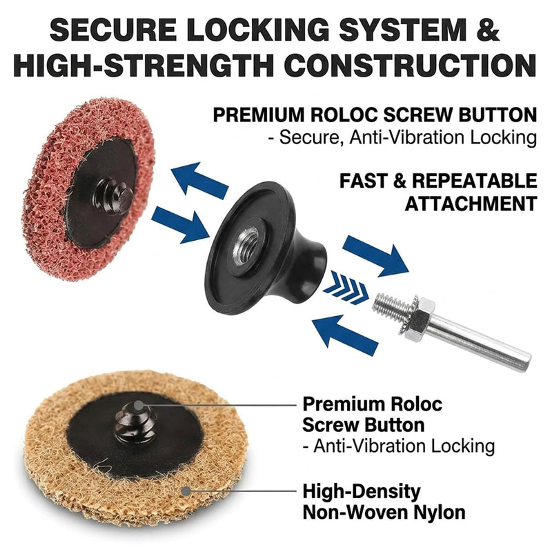 92PCS 2 Inch Quick Change Sanding Discs Set:90PCS Surface Conditioning Pneumatic/Die Grinder Sanding Discs with 1/4" Roll Lock Holder Pad for Metal Strip Clean Polish Burr Finish (Fine Medium Coarse) | 3-Grit Roll-Lock Sanding Discs with 1/4" Round & H...