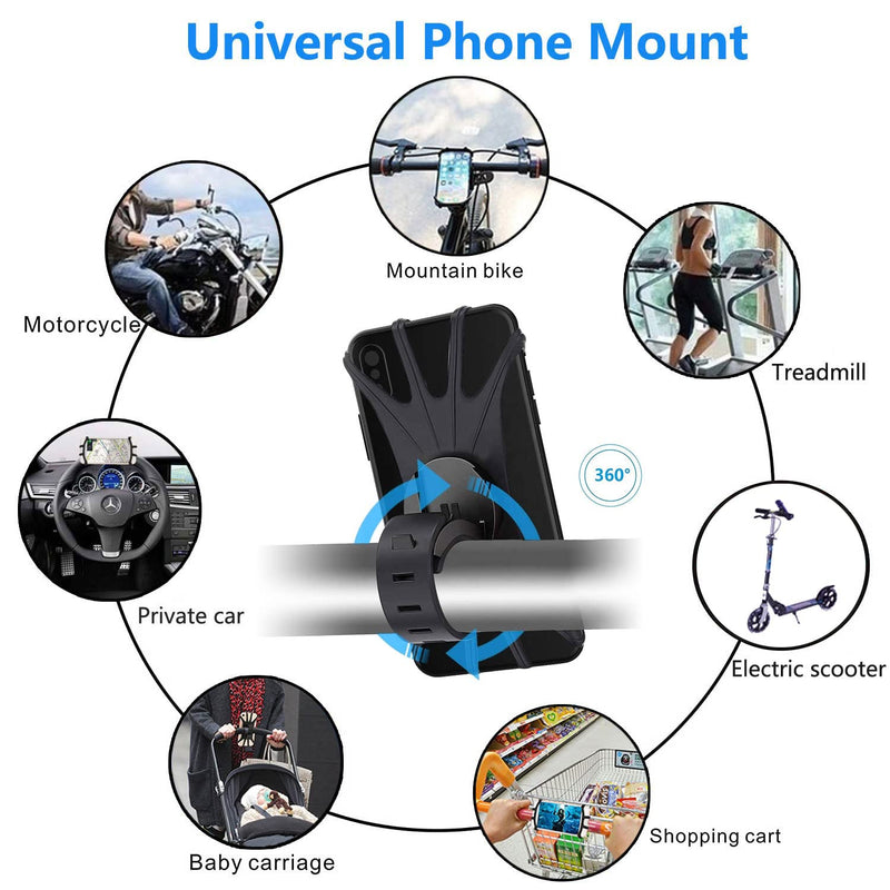 2 Pack Universal Bike Phone Mounts, 360 Rotation Silicone Holders for iPhone and Samsung, Compatible with 4.7-6.8 Inches Phones, Easy Installation Black 2 Pack