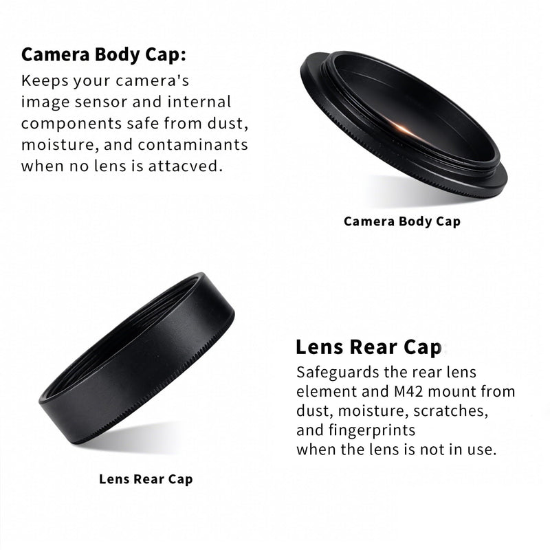 Metal M42 Rear Lens Cap, Aluminum Alloy Rear Lens Cover for Universal M42 (42mm x1 Thread) Screw Mount Lenses, Durable & Lightweight (Black)