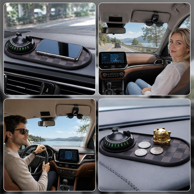 3-Pack Car Anti Slip Mat Phone Holder, PVC Car Dashboard Non-Slip Pad Set | 1 large dashboard anti-slip mat + 2 carbon fiber sunglass holder pads, PVC design, anti-slide during sudden brake
