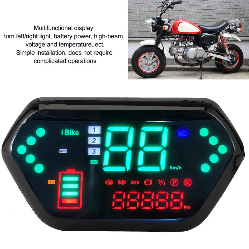 Keenso Motorcycle Speedometer, 48V/60V High-Definition LCD Display Universal Digital Tachometer Odometer Gauge