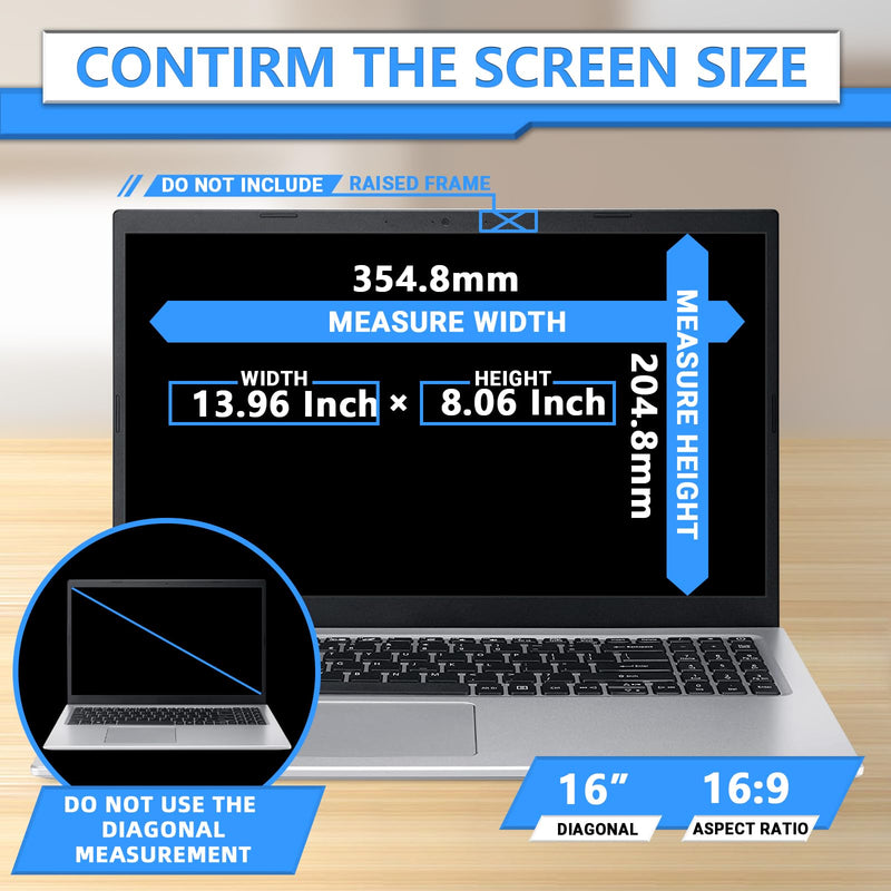 ZOEGAA Magnetic 16 Inch Laptop Privacy Screen, Removable 16:9 Laptop Screen Privacy Shield, Anti Spy, Anti Glare, Blue Ray Reduction, Compatible With HP/Dell Acer/Asus/Lenovo Privacy Screen 16 Inch 16 in 16:9 privacy screen