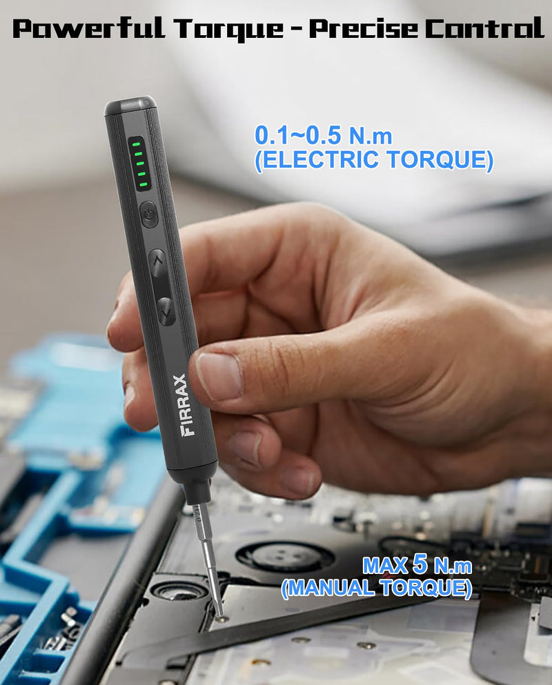 Mini Electric Screwdriver Set, FIRRAX 76-in-1 Small Electric Precision Screwdriver Cordless with 5 Torque Settings, 64 Bits, LED Lights, Power Screwdriver Repair Tool Kit for PC Phone Camera