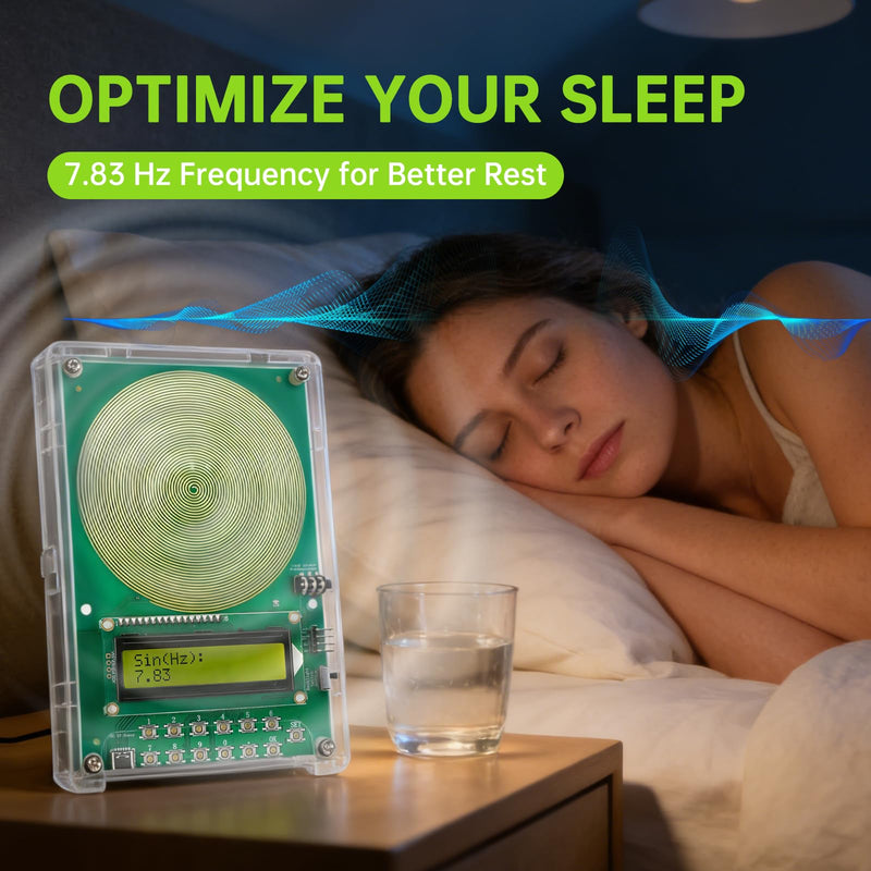 Frequency Generator for Healing | 7.83Hz Schumann Resonance Frequency Generator | Adjustable 0.01Hz–200kHz Sound Therapy Device with Acrylic Case for Sleep, Meditation & Relaxation Green
