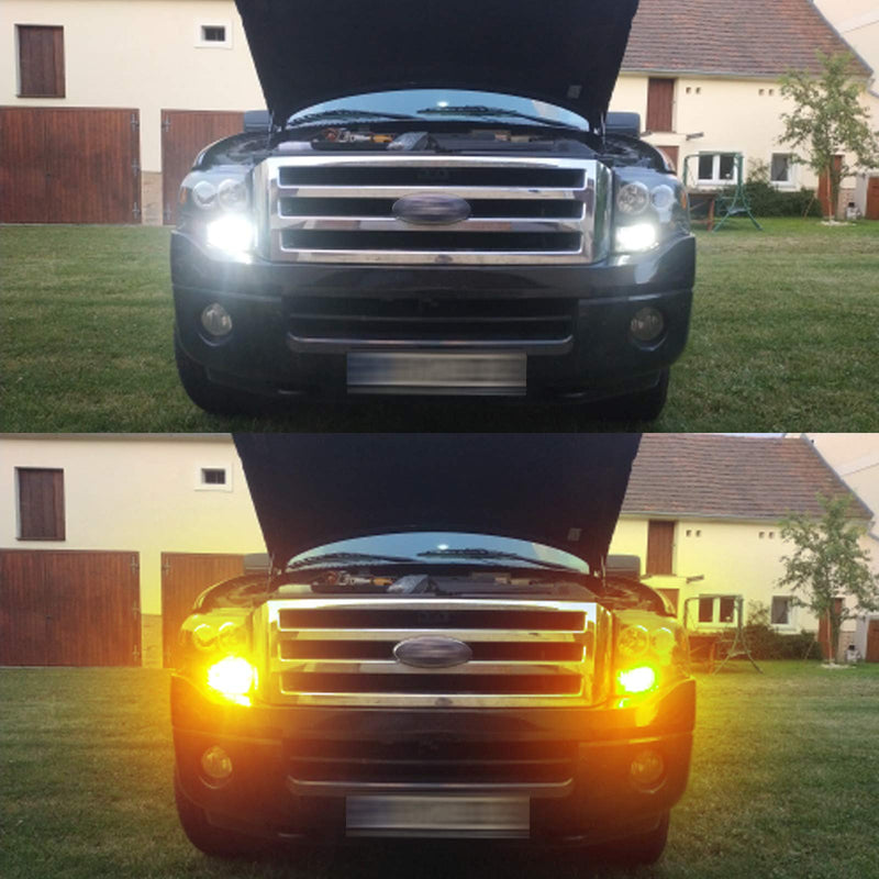 PHINLION Super Bright White Amber Dual Color Switchback 3157 3155 3057 3457 4157 LED Bulbs with Projector for Car Front Turn Signal Parking Lights, Pack of 2