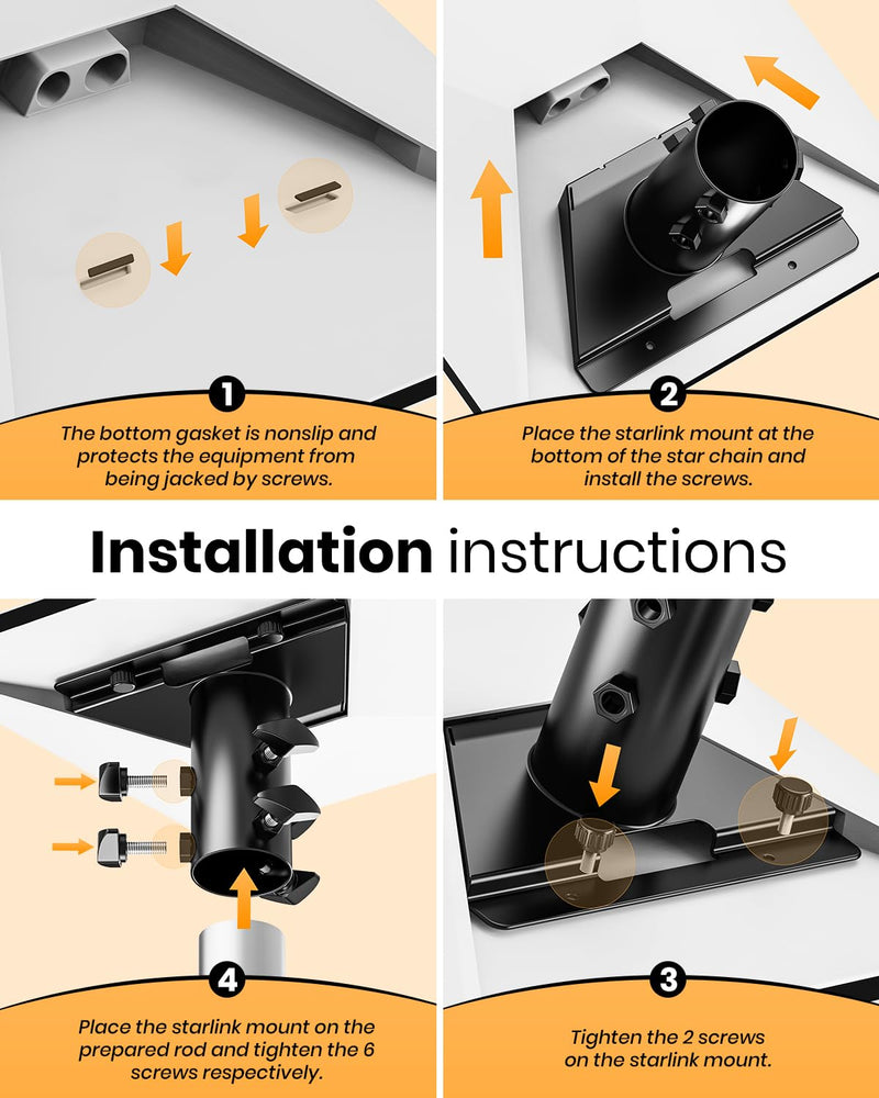 Starlink Mini Pipe Adapter, Tool-Free Installation Starlink Mini Pole Mount, Heavy-Duty Manganese Steel Starlink Mini Mount with Anti-Rust Coating for Outdoor RV Roof Yard for 1-1.9in Poles