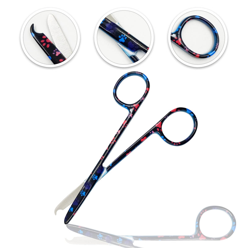 Cynamed Suture Stitch Scissors 4.5" with Crescent Delicate Hook- Perfect for Suture Removal, First Aid, EMS Training and More Premium Quality Instrument- Stainless Steel (Paws, Black) Paws, Black