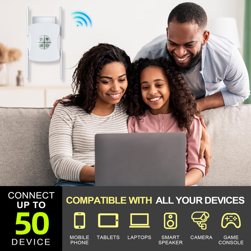 WiFi 6 Extender Signal Booster - 2400Mbps Long Range Internet Booster for Home with Ethernet Port | 5GHz Dual-Band Wireless Repeater, 4 High Gain Antennas, White