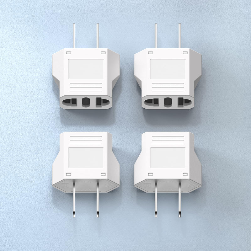 European to US Plug Adapter, SUPERDANNY EU to US Plug Adapter Converts 2-Prong Type A for Plugging in Type C, E, F, L, N Plugs, 660W 6A Max 110-250V Travel Plug for Europe to USA, White, 4-Pack White (4 Packs)