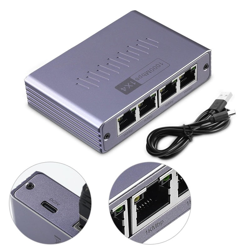 Gigabit Ethernet Splitter 1 to 4 - Network Splitter with USB Power Cable, RJ45 Internet Splitter Adapter 1000Mbps High Speed for Cat 5/5e/6/7/8 Cable [4 Devices Networked Simultaneously] (ES-1X4) ES-1X4