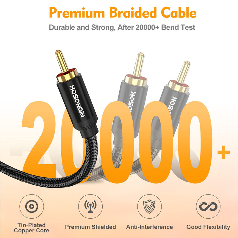 HOSONGIN RCA Y Splitter Cable, 3.3Ft, 2Pack, 1 Male to 2 Male Audio Cable, Gold-Plated, Noise-Free Durable Braided Design RCA Adapter for Subwoofers, Amplifiers, TVs, Home Theater, Hi-Fi Systems 3.3FT-2Pack