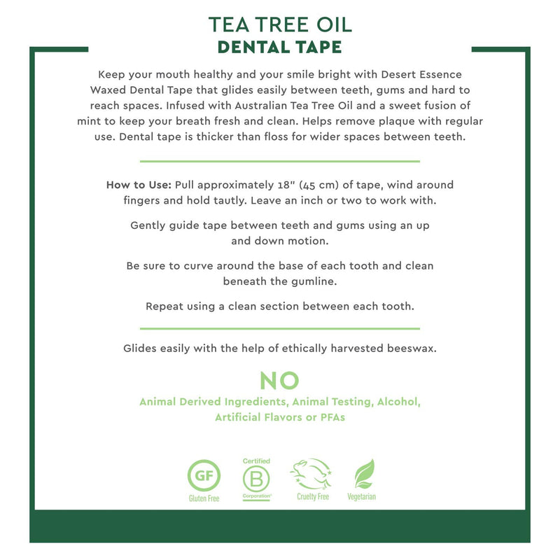 Desert Essence Tea Tree Oil Dental Tape - 30 Yards - Pack of 6 - Naturally Waxed w/Beeswax - Thick Flossing No Shred Tape - On The Go - Removes Food Debris Buildup - Cruelty-Free Antiseptic