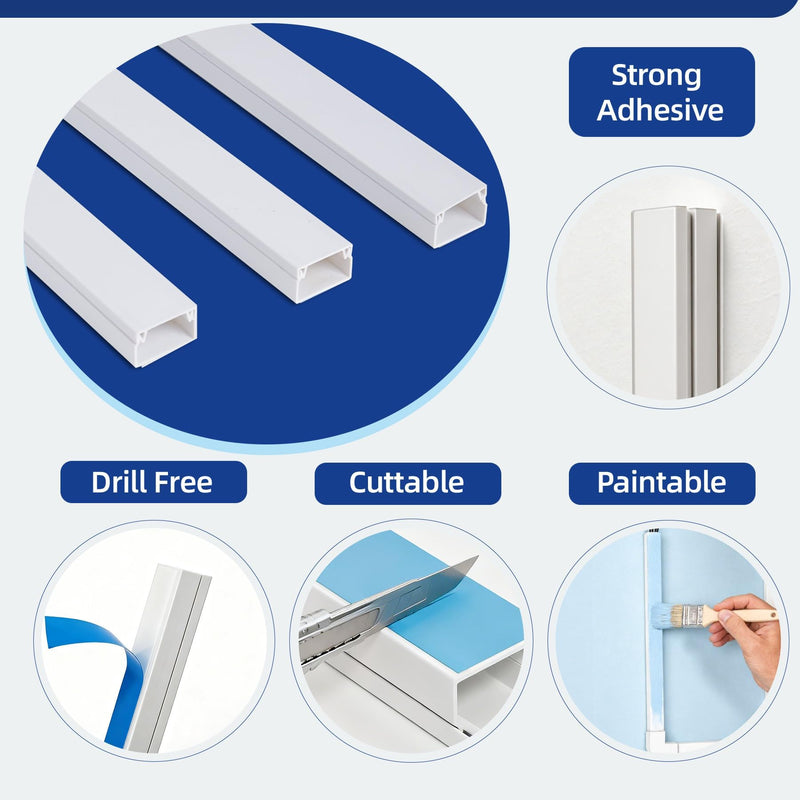 Cord Hider Kits, 94.5in Cord Covers for Wires on Wall, Paintable Cable Cover Raceways, Cable Concealer Raceway for Home and Office, L 6X 15.75in W 0.94in H 0.55in, White 94.5 inch